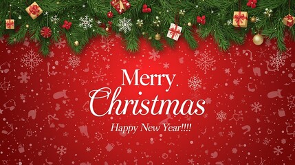 Elegant Merry Christmas and Happy New Year greeting banner