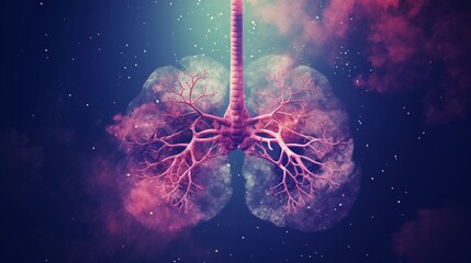 Visualization of human lungs with branching blood vessels for conceptual background. 