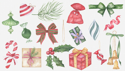 A set of New Year's watercolor elements. 