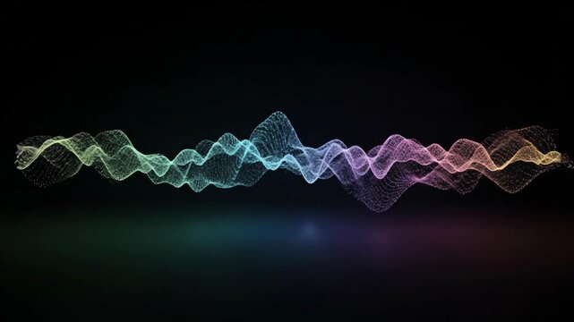 Abstract Digital Sound Wave in Rainbow Colors on Black Background Illuminated by Gradient Light Effect