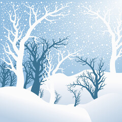 Landscape with snow-covered hills. Winter forest under snowfall. Winter landscape.