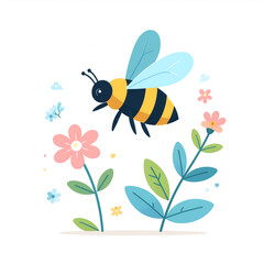 Pszczoła lata nad kwiatami ilustracja