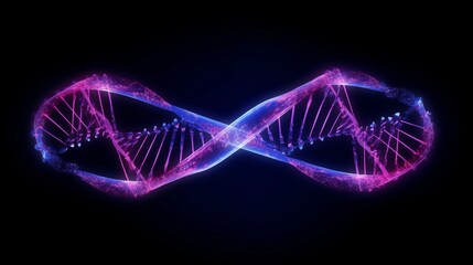 Glowing DNA double helix strands on a dark background for genetic research, biotechnology innovation, and molecular science concepts.