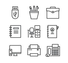 Office line editable stroke icons set. Vector illustration