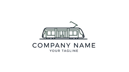 Minimalist Line Art Logo Design Featuring a Modern Tram or Light Rail Train. © Yahya