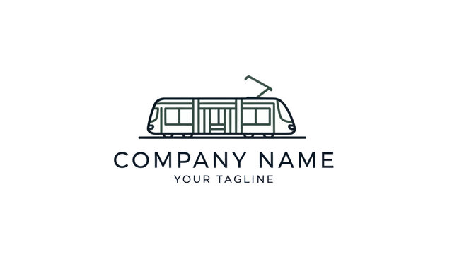 Minimalist Line Art Logo Design Featuring a Modern Tram or Light Rail Train.