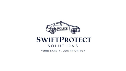 SwiftProtect Solutions Logo with Police Car and Slogan. © Yahya