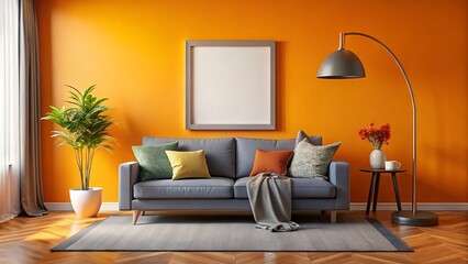 Modern retro living room featuring a black arc lamp