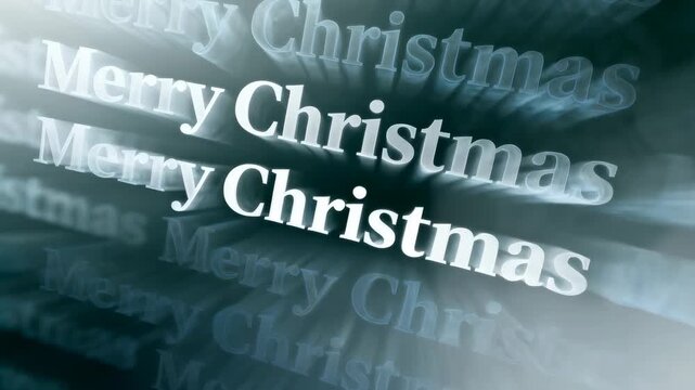 Glow sparking serif Merry Christmas text zooming in teal gradient with radial streaks, celebrating