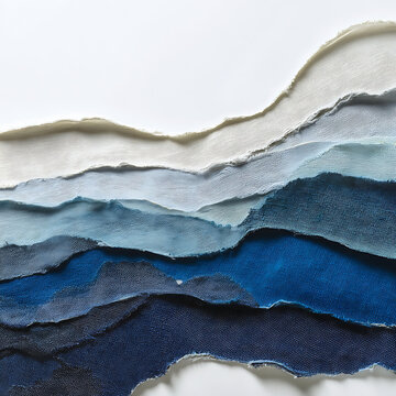 Abstract blue white paper layers ocean wave - deep sea texture and nautical art design for creative backgrounds and coastal themes