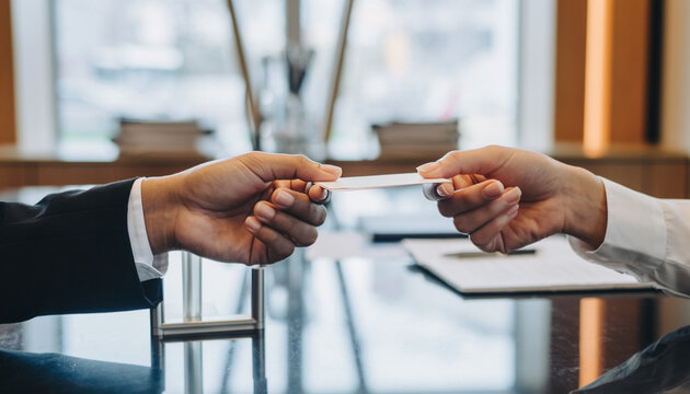 名刺交換を行うビジネスパーソンの手元