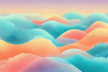 Ethereal, textured landscape of rolling hills in pastel gradients