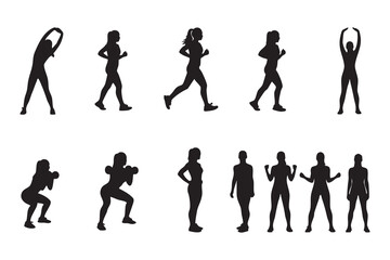 Fitness Silhouette Bundle Male & Female Workout Gym Yoga Exercise Vector Set