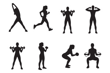 Fitness Silhouette Bundle Male & Female Workout Gym Yoga Exercise Vector Set