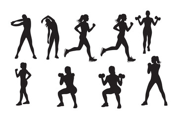 Fitness Silhouette Bundle Male & Female Workout Gym Yoga Exercise Vector Set