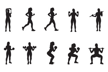 Fitness Silhouette Bundle Male & Female Workout Gym Yoga Exercise Vector Set
