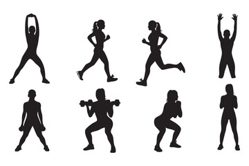 Fitness Silhouette Bundle Male & Female Workout Gym Yoga Exercise Vector Set