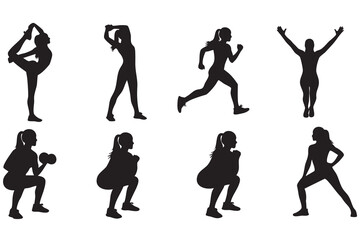 Fitness Silhouette Bundle Male & Female Workout Gym Yoga Exercise Vector Set