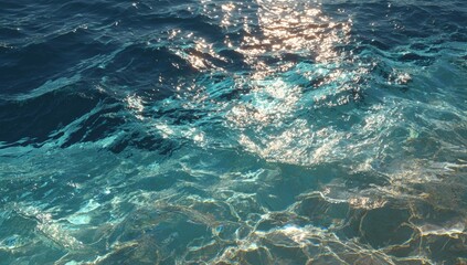 Close-up of ocean water surface with sunlight reflections