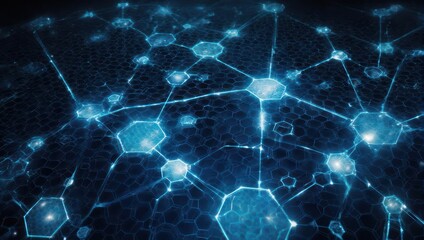 Abstract Network of Glowing Hexagons and Lines Representing Digital Connections.