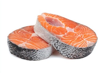 Salmon Slices: Two fresh salmon slices showcase the vibrant hues of the fish. These healthy food items are a delight to any culinary enthusiast.