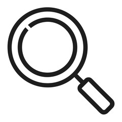 Clean vector search magnifying glass icon for digital discovery and analysis isolated on white background