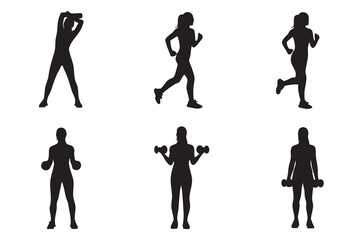 Fitness Silhouette Bundle Male & Female Workout Gym Yoga Exercise Vector Set