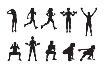 Obraz premium Fitness Silhouette Bundle Male & Female Workout Gym Yoga Exercise Vector Set