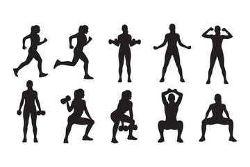 Fitness Silhouette Bundle Male & Female Workout Gym Yoga Exercise Vector Set