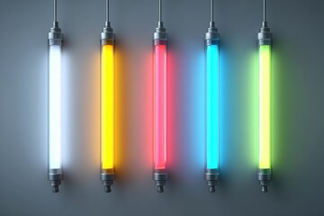Five glowing tubes in vibrant colors