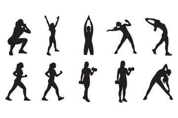 Fitness Silhouette Bundle Male & Female Workout Gym Yoga Exercise Vector Set