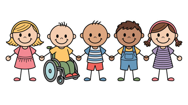 A diverse group of children with different abilities standing together in unity