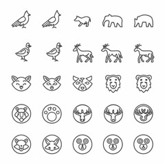 Obraz premium Charming collection of diverse animal icons, showcasing wildlife in simple line art style