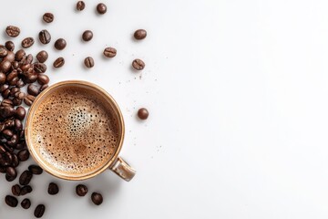 Fresh cup of coffee with roasted beans