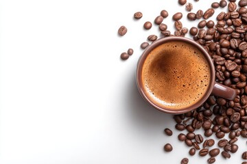 Fresh cup of coffee with roasted beans