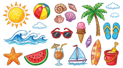 A vibrant collection of summer-themed illustrations 