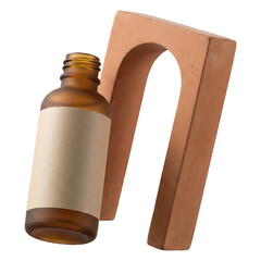 Minimal Cosmetic Serum Bottle Mockup with Geometric Terracotta Arch Display