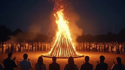 Lohri festival bonfire celebration video motion animated footage animation showing Indian community gathered around glowing fire during traditional harvest season with joyful cultural night scene 