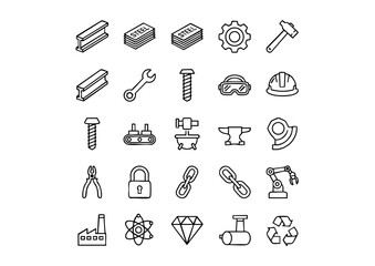 Industrial Strength: Vector Steel Icons, Manufacturing and Metalwork Icon Collection, Black and White Outline: Tools of the Steel Industry
