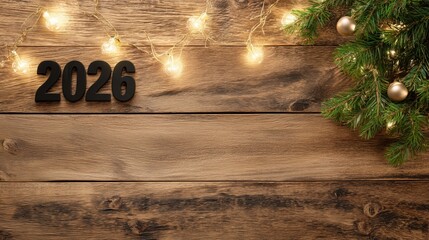 2026 Rustic Christmas Background with Wide Copy Space