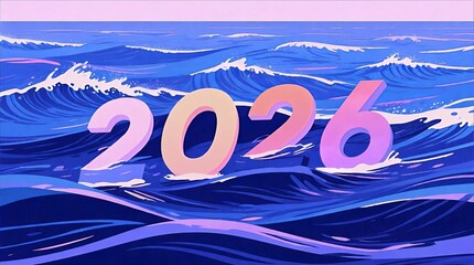 2026 Pastel Ocean Wave Floating Numbers
