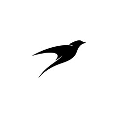 Obraz premium A stylized black silhouette captures the dynamic motion of a bird in swift flight isolated on transparent background