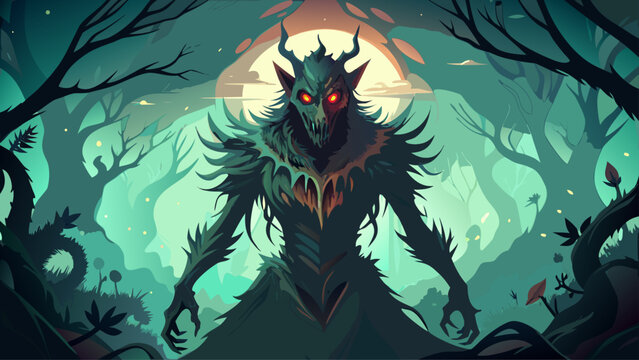 Very beautiful spooky depiction of a shadow-like creature from folklore, featuring dramatic silhouette, eerie posture, subtle textures, and clean vector composition ideal for fantasy and mythical conc
