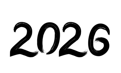 2026 Hand written numbers with brush. Calligraphy lettering for New Year. Holidays typography poster. Vector template for banner, sign, greeting card, invitation, shirt design, etc.