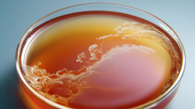 Exploring Kombucha Fermentation Close Up of Probiotic Culture in Tea, Showcasing Unique Textures, Rich Amber Color, and Natural Bubbles