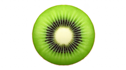 Fresh green kiwi fruit slice with vibrant color, juicy texture, and visible seeds, isolated on transparency background, perfect for healthy food concepts and natural ingredient themes
