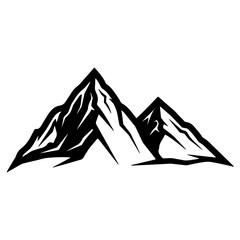 Stylized black and white mountain range icon for outdoor adventures and nature-themed designs isolated on transparent background
