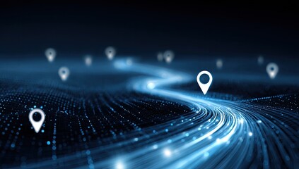 Abstract digital path with glowing markers, representing navigation or data flow