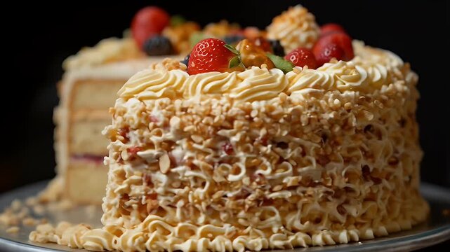 Delicious homemade layer cake with fresh berries and creamy frosting, perfect for celebrating any special occasion