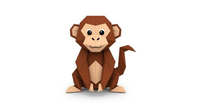 Geometric primate illustration displays playful origami monkey on a pristine white background